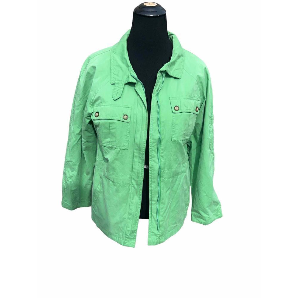 Talbots small vibrant green military style zip up jacket pockets career 